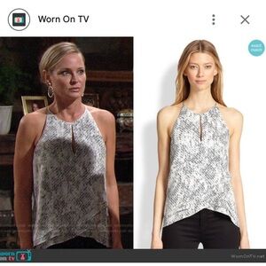 Parker White and Gray Snake Print Keyhole Ruffle Top